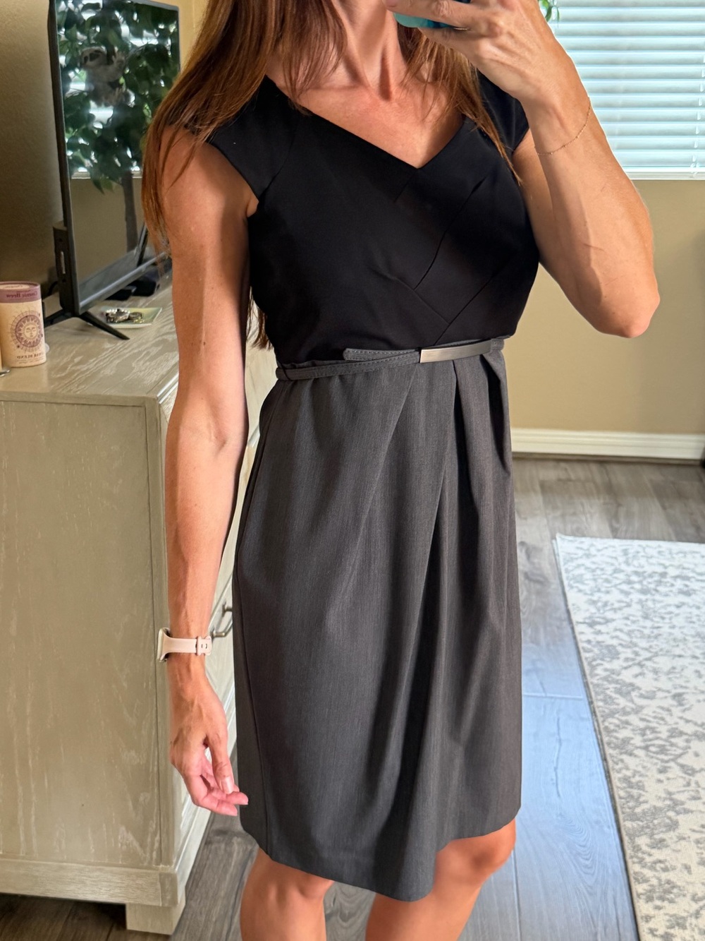 Women's Two-Tone Cap Sleeve Sheath Dress - Black & Charcoal- Size 4